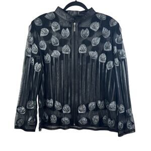 Dakota West Black Mesh Leather Rosette Full Zip Jacket Size 4X Fits Like 2X